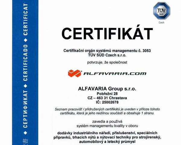 Alfavaria – certifikát